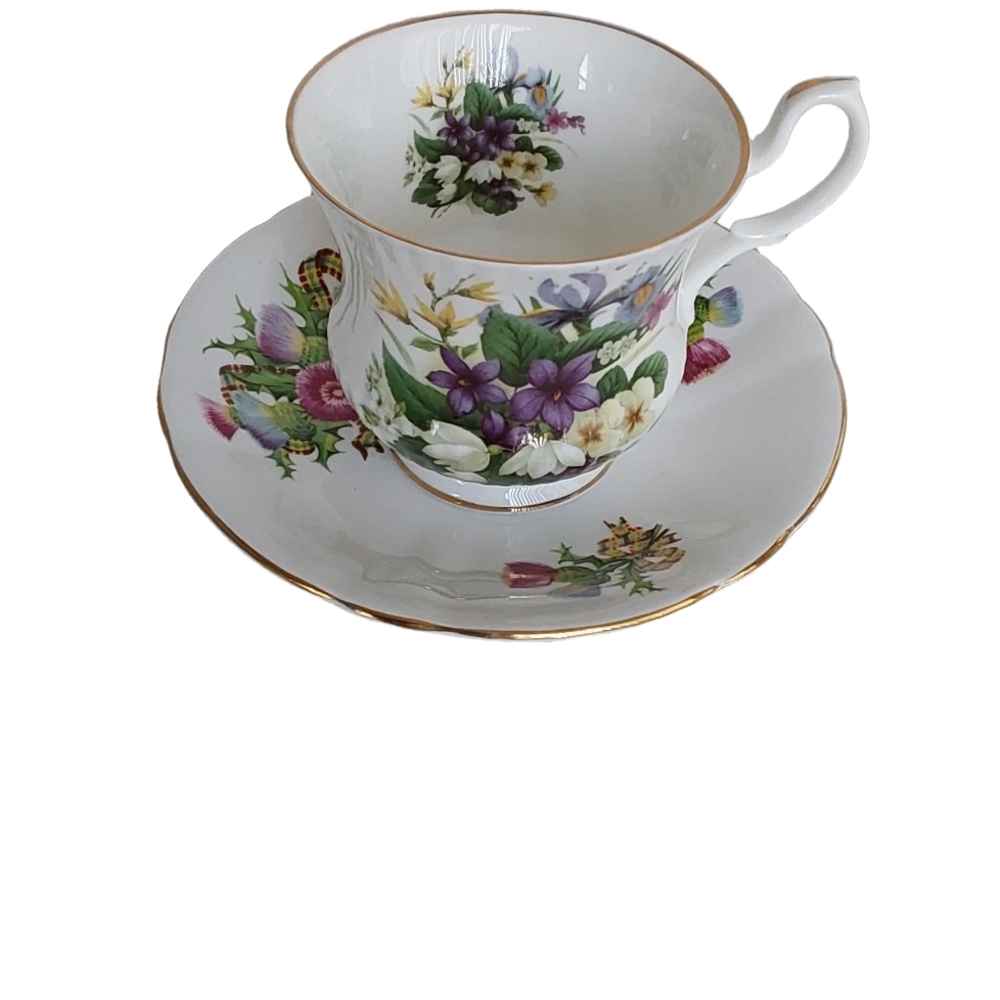Royal Victorian Made‎ In England Floral Teacup and Saucer Set with Gold Trim